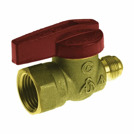 MUELLER B & K Gas Ball Valve, 9/16x1/2in Connection, FlarexFPT, 200 psi Pressure, Manual Actuator, Brass Body 117-592